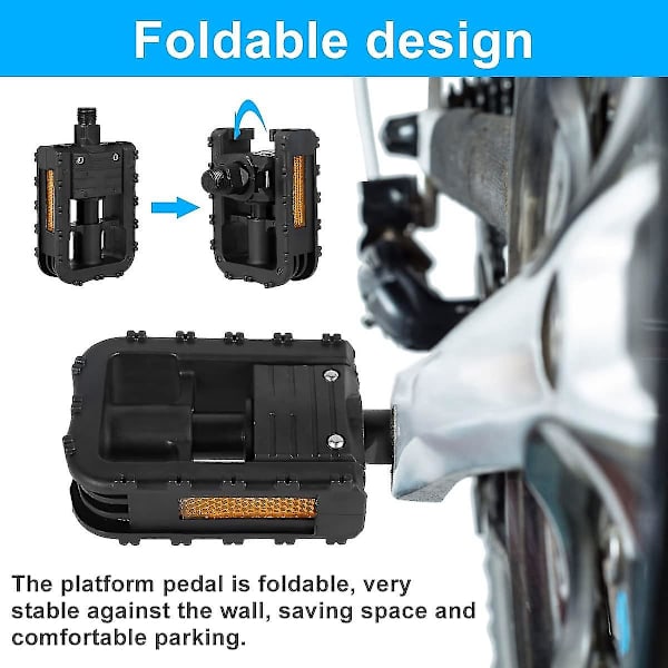 Foldbare cykelpedaler, foldbare cykelpedaler med aluminium, holdbare foldbare cykelpedaler i plastik, cykeltilbehør (a-1)