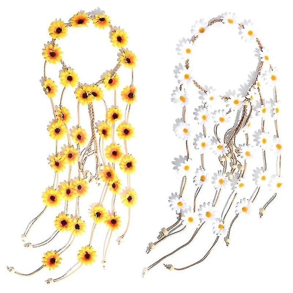 2 st Blomma Hippie Hårband Blomsterkrona Sommar Solros Hårtillbehör För 70-tals Bohème Kostymer Stil