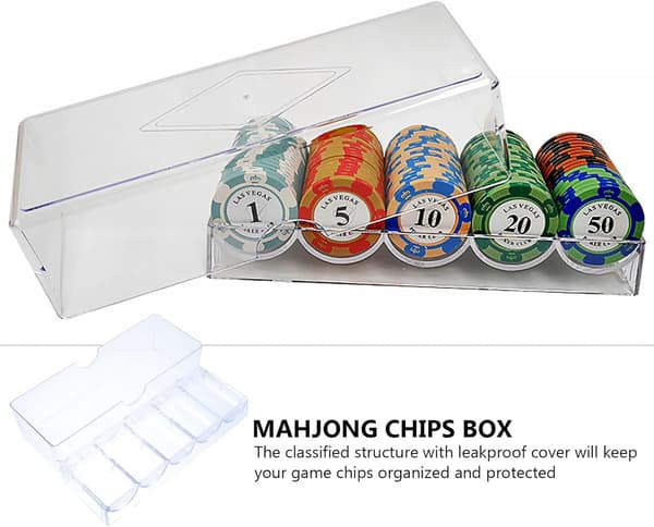 Mahjong Chips Opbevaringsboks med låg, Ps Materiale Organizer Etui til 100 Stykker