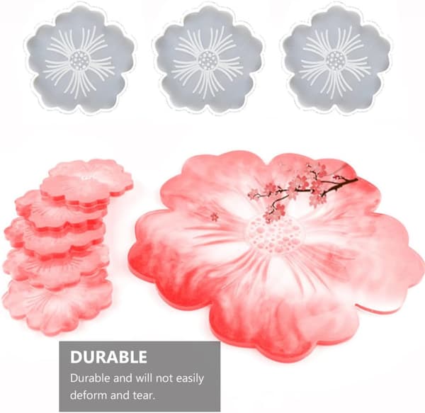 4 stk DIY Epoxy Silikon Coaster Formsett, Blomsterformede Harpiks Håndverksformer