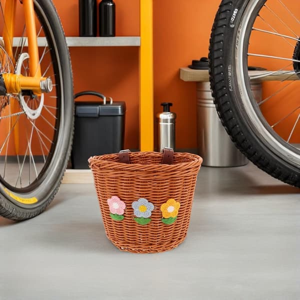 Vävd cykelkorg fram för och, justerbart PU-bälte för styrmontering