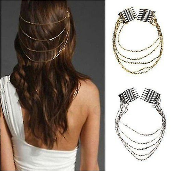 Naisten hopea tai kultainen hiusklipsiketju pitkä tupsuinen hiuskampa mansetin päänauha naisten hiuspanta
