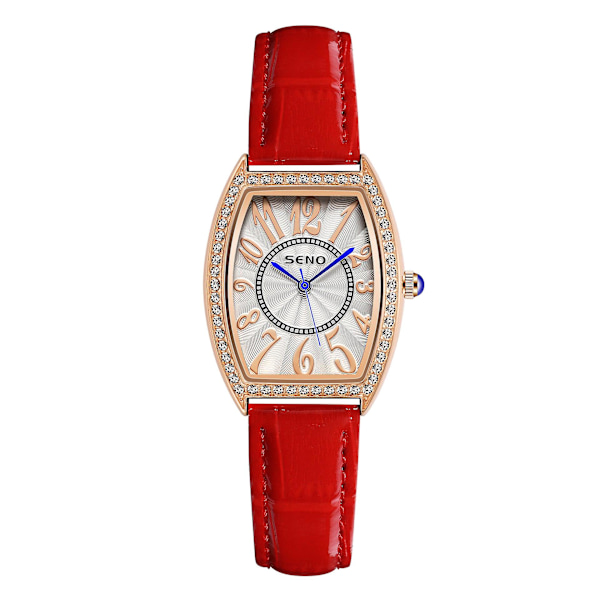Rektangulært belte mote dameklokke Kvartsklokke for kvinner Rose gold red belt