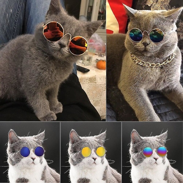 Hund Solglasögon Katt Vintage Runda Reflekterande Ögonkläder