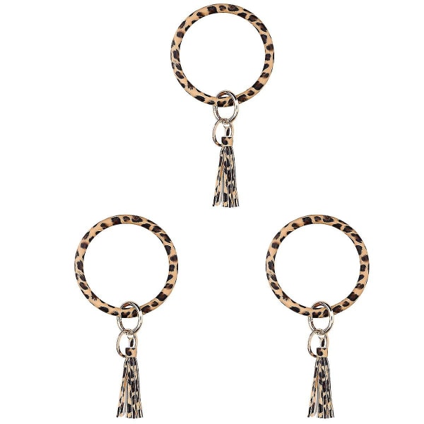 3 stk. PU-læder Armbånd Nøglering Mode Elegant Leopard Print Nøglering