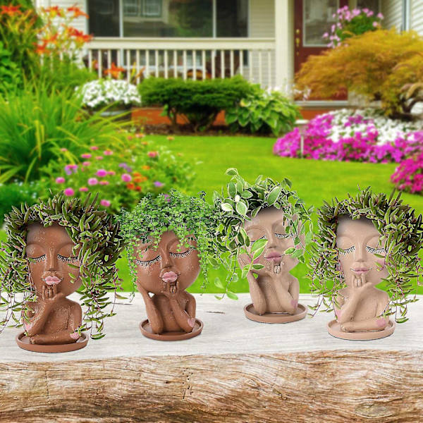 Hodeplanter Ansiktsblomsterpotter Harpiks Innendørs Utendørs Morsom Potte