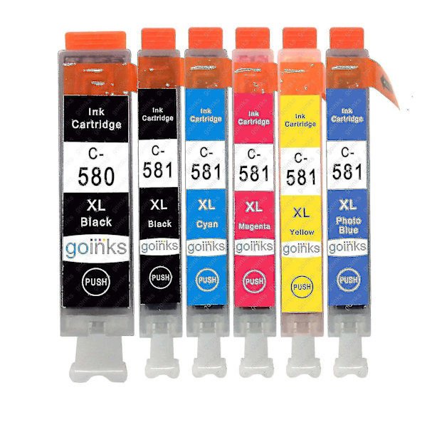 1 Set med 6 bläckpatroner för att ersätta Canon PGI-580 CLI-581 Kompatibel/icke-OEM från Go Inks (6 bläck) -sswyv