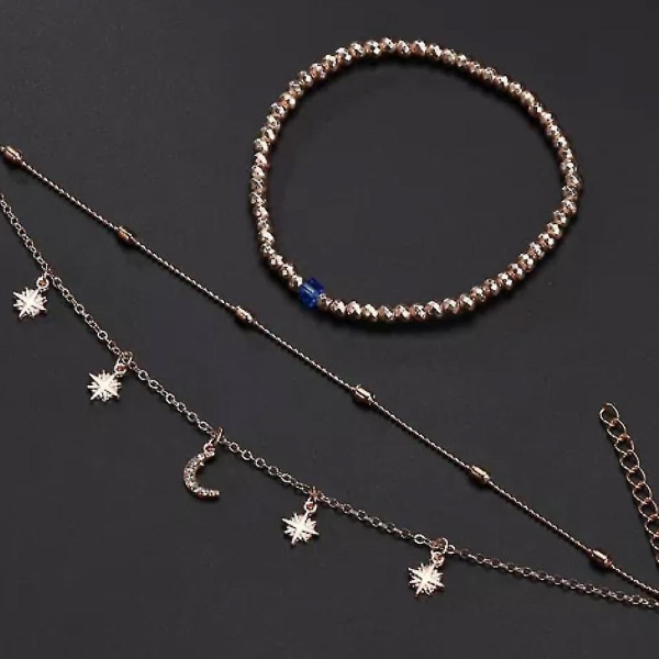 2 eurooppalaista ja amerikkalaista nilkkakorua Monikerroksinen naisten helmillä koristeltu Star Moon nilkkakoru Starlight