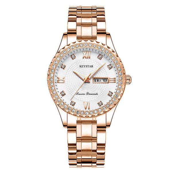 Naisten vedenpitävä valoisa timanttikalenteri korealaistyylinen naisten watch , kvartsi Ip plated diamond white surface