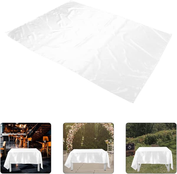 Polyesterduk Vit Rektangulär Elegant Chic Bröllopsfest Dekor Tvättbar Bordsduk
