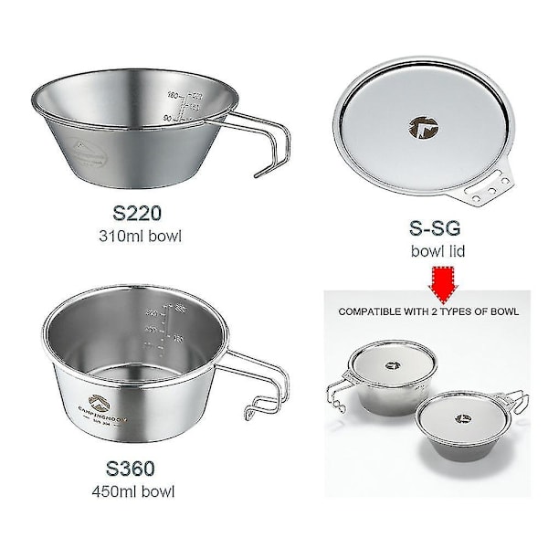 Campingkopp i rostfritt stål, Campingsskål, Lättvikts kompakt campinggryta, Vandringskaffemugg, Skål, Kopp