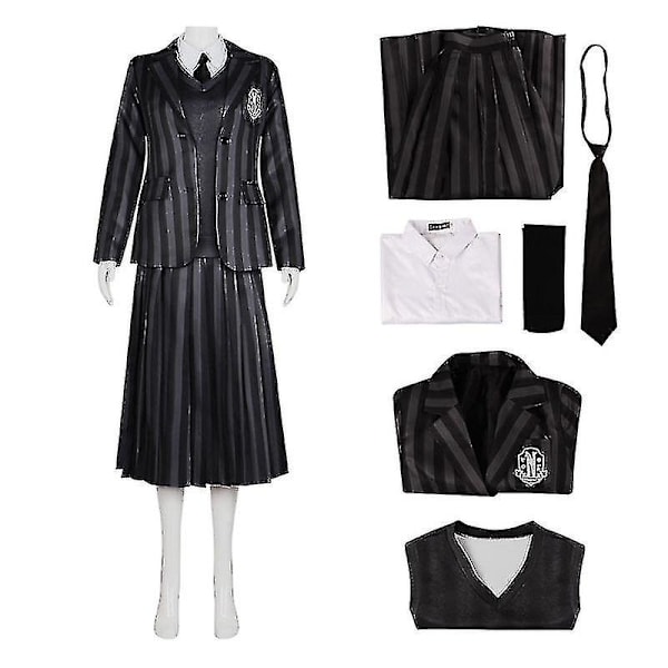 Addams Family Wednesday Kostym Skoluniform Nevermore College För Barn Kjol Dräkt XXXL Full set 1