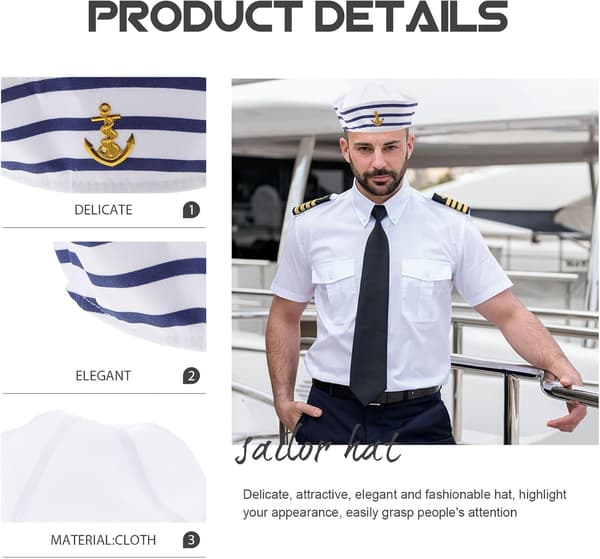 2st Sjömanshatt Båt Hatt Blå Vit Randig Tyg Justerbar Chic Elegant