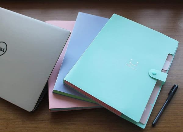 Plastfickor med dragkedja, dragspeldokumentmapp, 5 fickor, A4-format, med tryckknapp