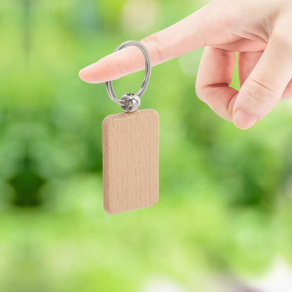 Rektangulära nyckelringämnen i trä 10 st Obehandlat trä DIY Hantverksmaterial Lätta graveringsbrickor