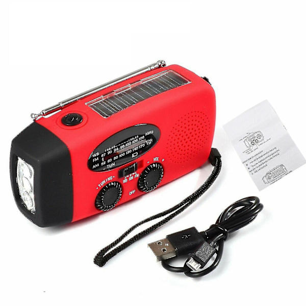Nödhandvev Radio med Solpanel, AM/FM Dynamo LED Laddare