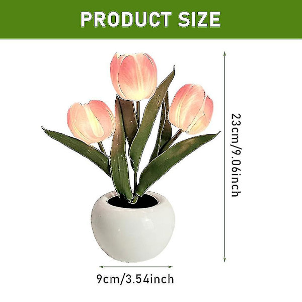 LED Natlampe Hjemmedekoration Med Keramik Vase Ornament Skrivebord Simulation Tulip Pink