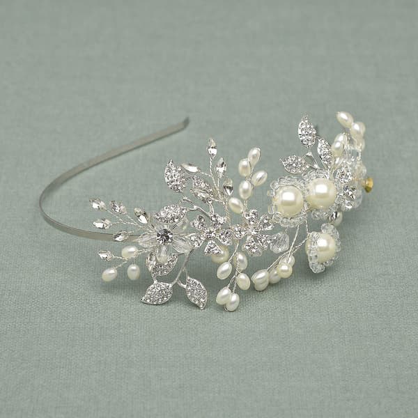 Håndlaget Perle Bryllups Hodebånd For Kvinner, Sølv Rhinestone Hårbånd Brud Hodeplagg