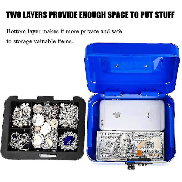 Lille pengeskab med kombinationslås Holdbar metal pengeskab med pengeskuffe Sort, 7,87 X 6,3 X 3,35 tommer - B-yuhao Blue