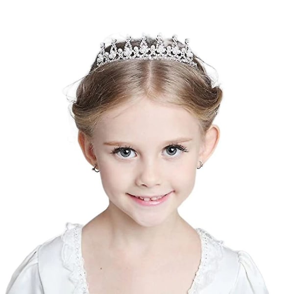 Child Crystal Tiara Crown For Flower Girls, Pearl Princess Costume Crown