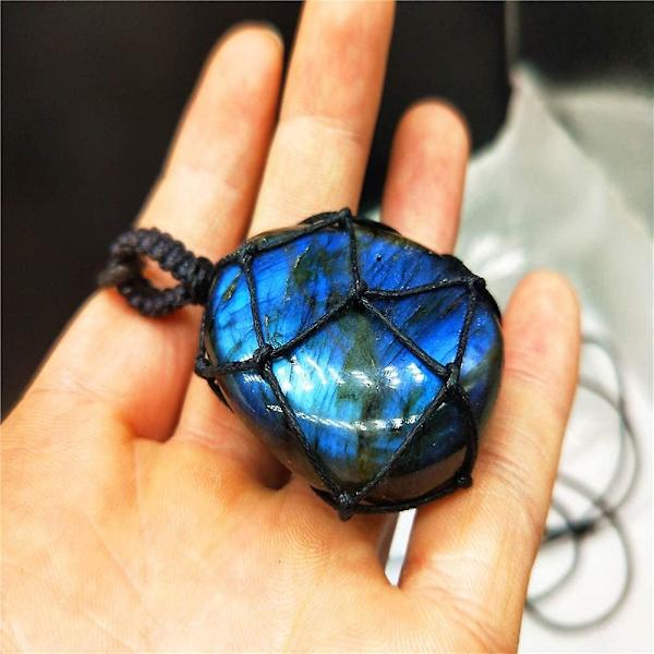 Labradoriitti kaulakoru Chakra-riipus Lmellin käsinpunotulla köydellä