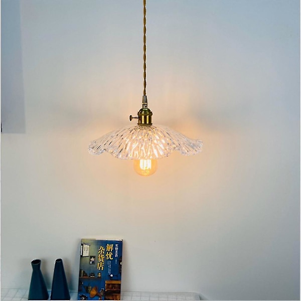 Retro Brons Glas Chandelier Sovrum Sängbord Lotuslampa