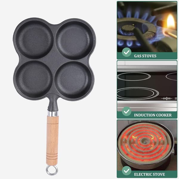 Non-Stick Fire Hull Egg Stekepanne Støpejern Eggkoker med Håndtak