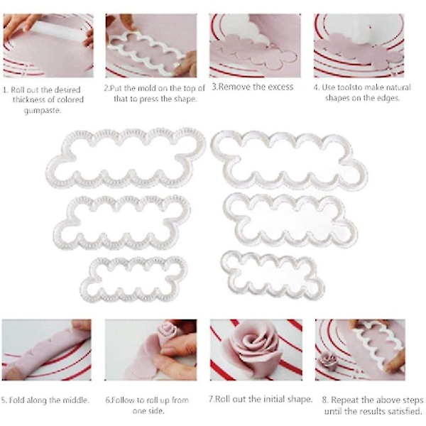 9 stk. Roser Nellik Peon 3D-kronblad Kakekutter Dekorering Mold