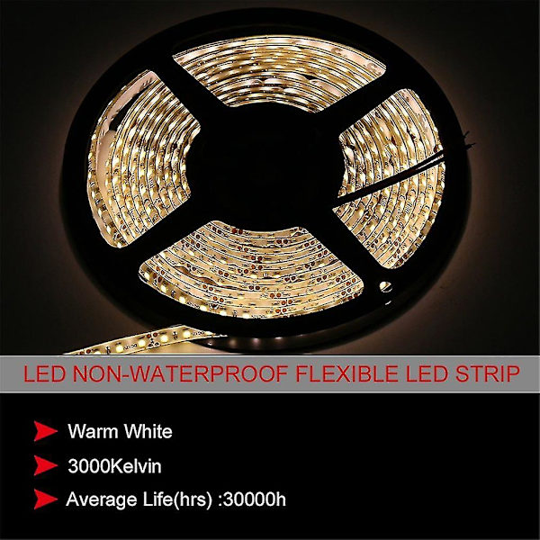 5m 12V 600LED Ei-vedenpitävä Joustava LED-nauhavalo