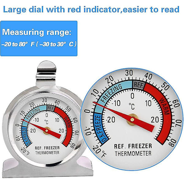 Køleskabs- og Frysertermometer med Stor Skive i Rustfrit Stål - Temperaturgave