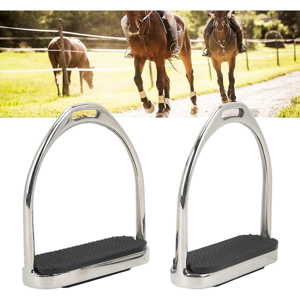 Saddle Stirrup Profesjonell Lettvekt Rustfritt Stål Engelsk Sadel Stigbøyle, Ride Stigbøyle, Rideutstyr Sadel Med Anti-Skli Pute (sølv) (2 stk)