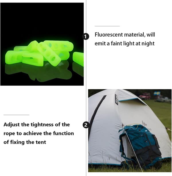 20 st självlysande triangulära repfästen för campingtält, självlysande justerbara plastsnörlås