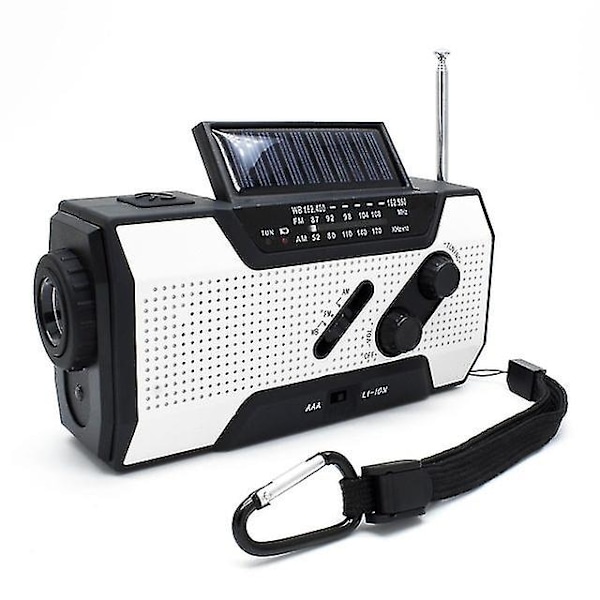 4000mAh Powerbank Multifunktionell Bärbar Radio FM AMWB Handvev Sol Dynamoficklampa SOS Nödväderradiomottagare White