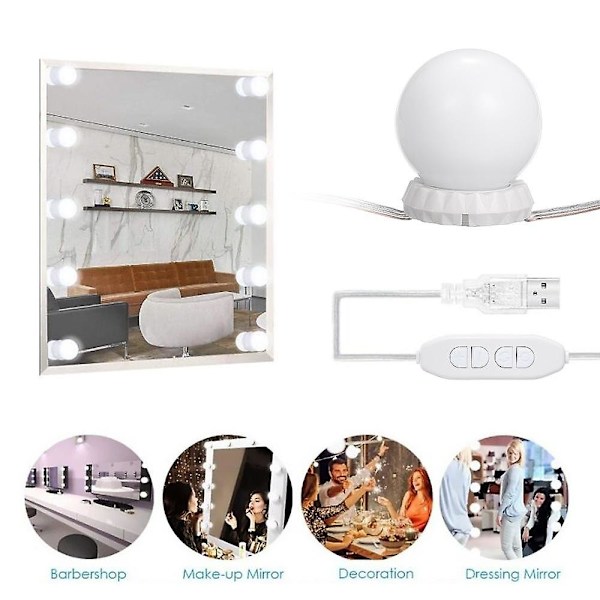LED USB Makeup Spejl Lys Pære Forfængelighedslys 10 Pærer Kit