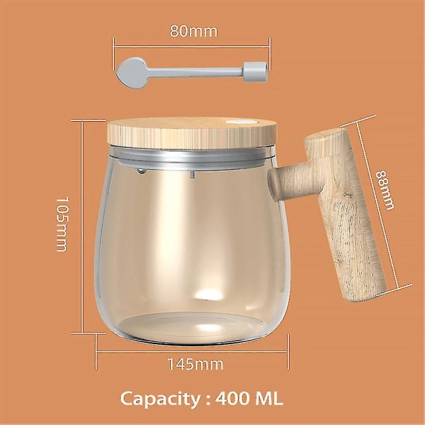 Elektrisk blandningsmugg, 400 ml lätt självrörande kaffemugg, självblandande kopp Höghastighets elektrisk självblandnings- och omrörande kopp för hemmet