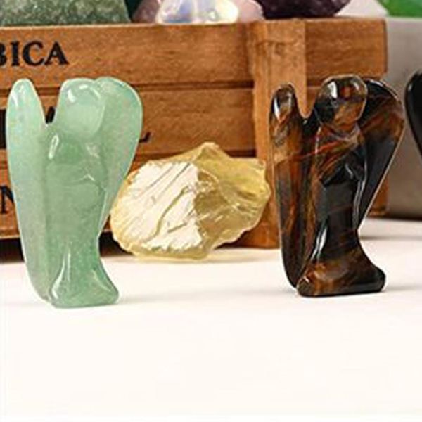 Kristallängel Dekoration Tigeröga Läkande Polerad Natursten Skulptur Staty Handgjord Söta Figurer