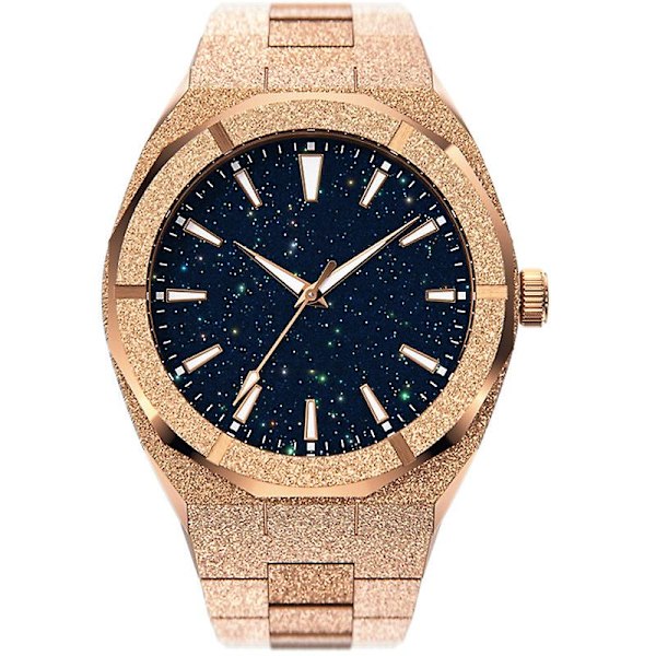 Vattentät Kvartsarmbandsur i Rostfritt Stål med Korund Stjärnhimmel Urtavla för Män Rose shell starry sky dial