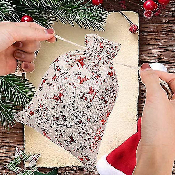 Presentpåsar 16-pack Julklappsaskar Jutesäckar med dragsko