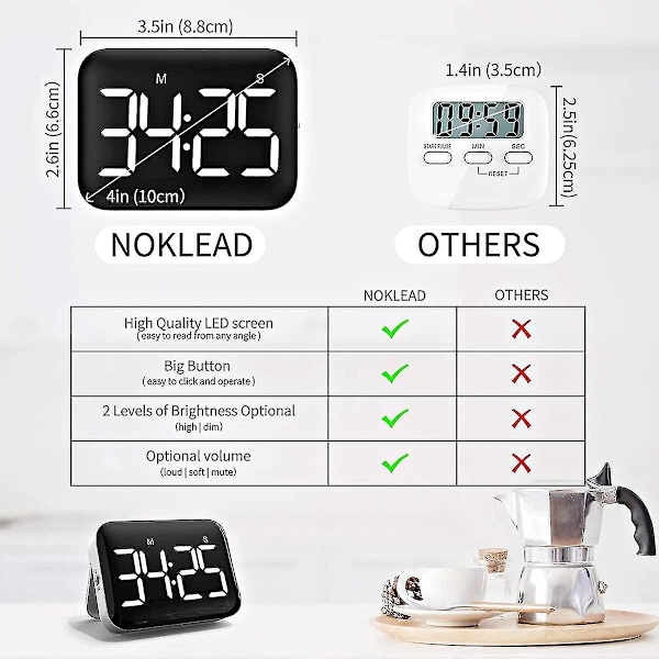 Køkken Timer Med Stor LED-Skærm Digital Timer Magnetisk Nedtælling Tidsmåler