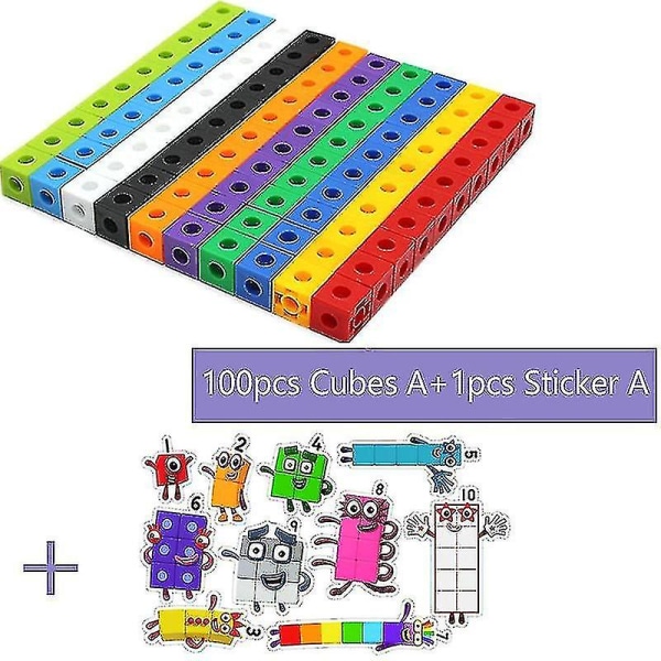 100 st Matematik Länkkuber Numberblocks Sammanlänkande Multilink Räkneblock Set a