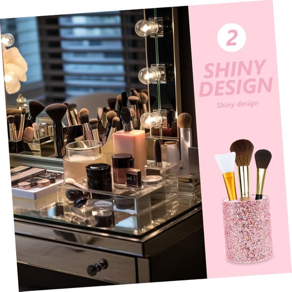 Glitter Bærbar Makeupbørste Organizer Etui Lille Pink Makeupbørste