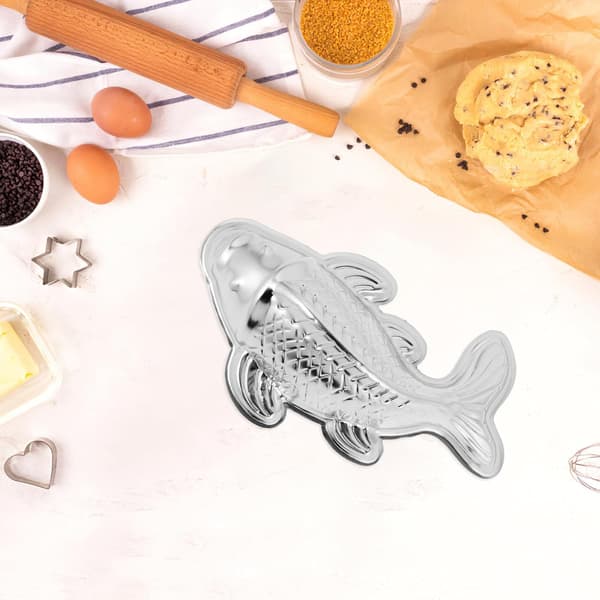 Fiskeformet kakeform i aluminiumslegering, sølv, enkel å avforme, enkel å bære for DIY-kjøkkenbaking