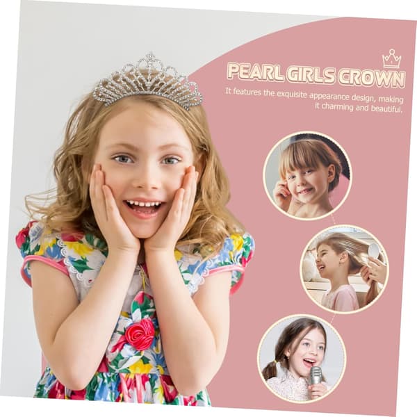 4 stk Rhinestone Perlekrone Jenter Tiara Hodeplagg for Hårtilbehør Gutter og Jenter Prinsesse Eventyr Festdekor