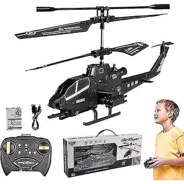 Elektrisk Fjernstyret Helikopter, 3,5 Kanaler 2,4 GHz Trådløs Fjernstyret Drone Helikopter, Mini RC Helikopter Med LED Lys, En-Knap Start/Landing Black