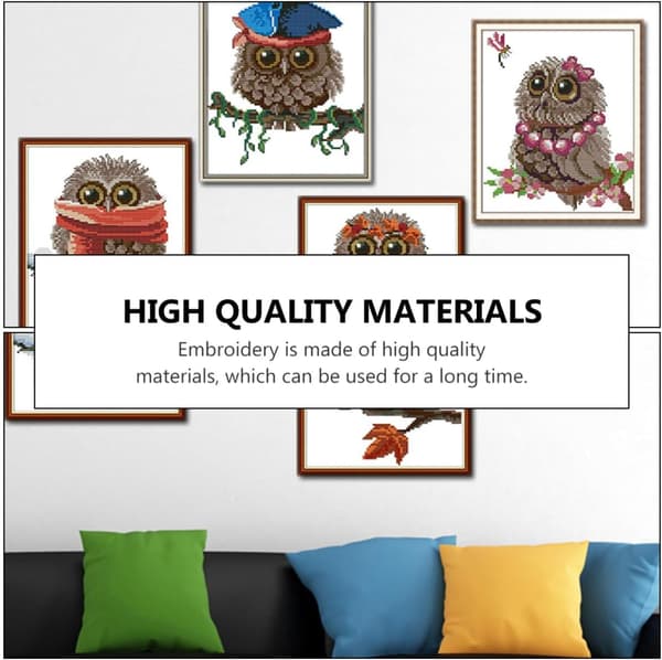 Uggla Korsstygn Broderi Kit 2st Set Eco Bomull 11ct 3-Trådig 24×28cm DIY Väggdekor