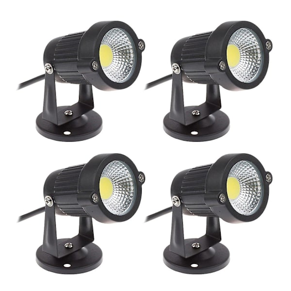 Sett med 4 COB LED-spotlys 5W 220V Justerbare hagespotlys Utendørs belysning Hage Terrasse Kaldhvit