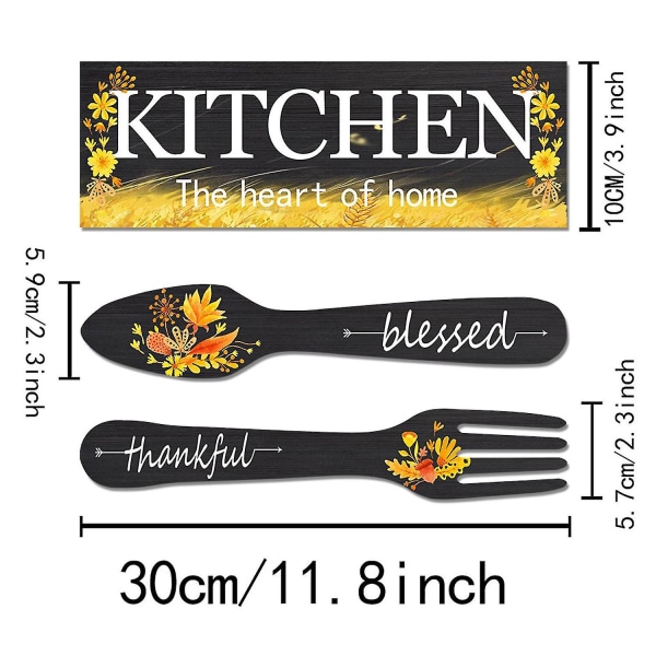 3pcs Kitchen Decor Wooden Thankful Grateful Blessed Signs