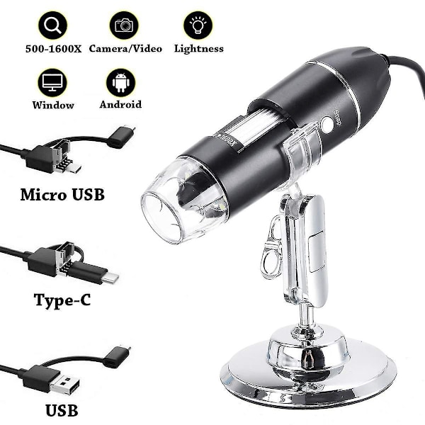 1600x 3-i-1 USB Digital Mikroskop Typ-C 8 LED-kamera