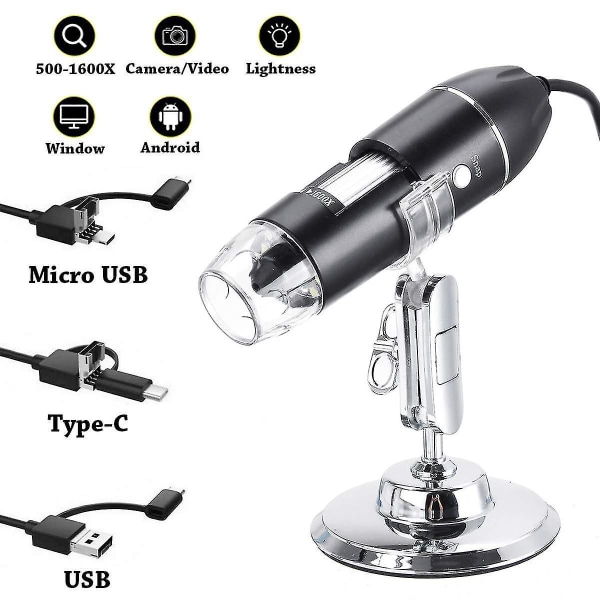 1600x 3-i-1 USB Digital Mikroskop Type-C 8 LED-kamera