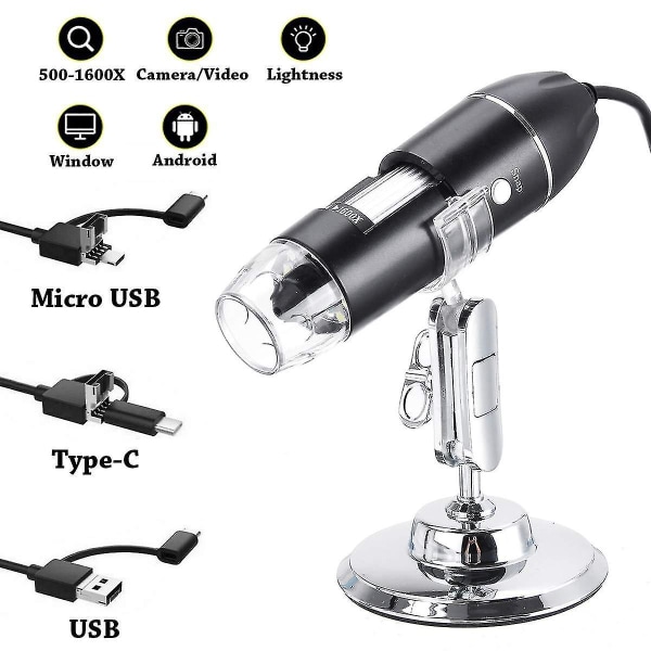 1600x 3-i-1 USB digitalt mikroskop Type-C 8 LED-kamera